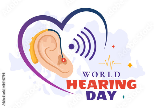World Hearing Day Vector Illustration on 3 March to Raise Awareness on How to Prevent Deafness and Ear Treatment in Flat Healthcare Background