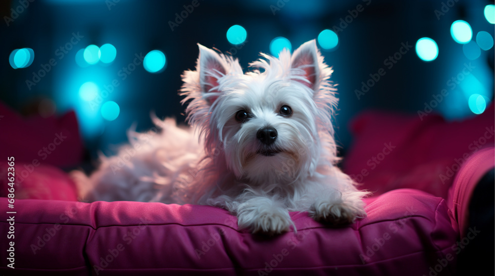 an elegant white dog sitting on a sofa.
Generative AI an elegant white dog sitting on a sofa.
Generative AI