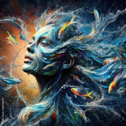 painting illustration of a beautiful female fantasy water elemental or goddess