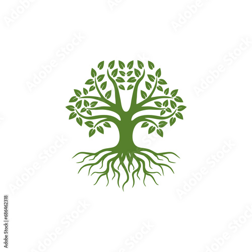 Tree With Roots Logo Icon Vector