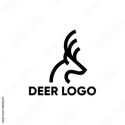 side view line deer head logo design
