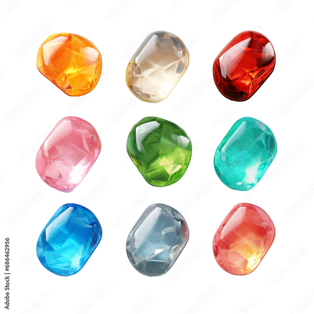 Clear stone of different colour isolated on transparent background Clear stone of different colour isolated on transparent background