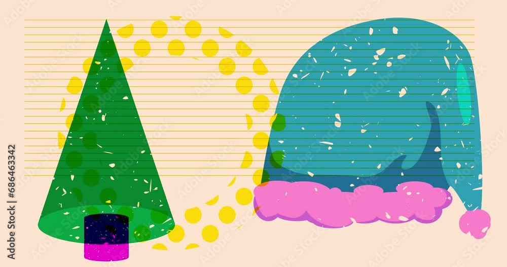 Risograph Santa Hat with geometric shapes animation. Moving object in trendy riso graph design video. Risograph Santa Hat with geometric shapes animation. Moving object in trendy riso graph design video.