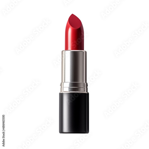Close up of red lipstick tube isolated on transparent background