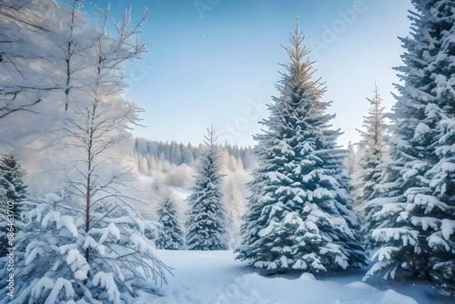 snow covered pine trees Generated Ai