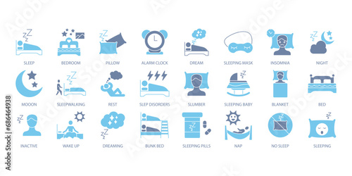 Sleep icons set. Set of editable stroke icons.Vector set of Sleep