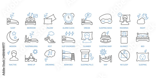Sleep icons set. Set of editable stroke icons.Vector set of Sleep photo