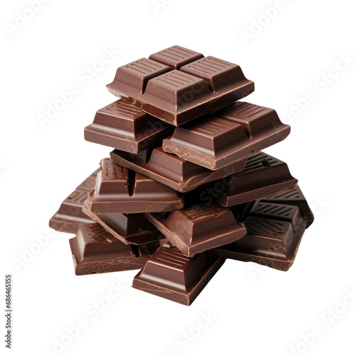 Delicious dark chocolate pieces isolated on transparent background