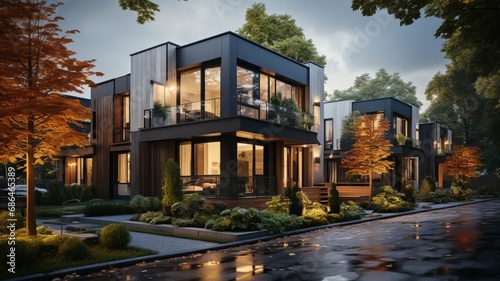 Beautiful residential area with architectural buildings and trees. © senadesign