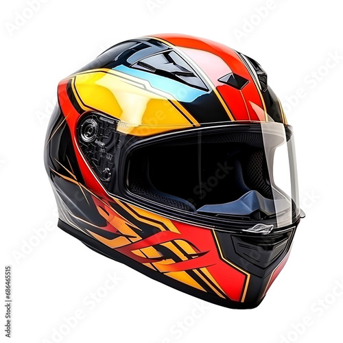 Detailed fullface motorbike helmet isolated on transparent background photo