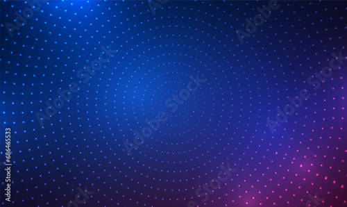 Abstract digital circles of particles technology background. Futuristic Circular Sound Wave. Circuit board glitter light. Glowing neon stars. Big data visualization. 3D virtual Space VR cyberspace. © SappawatS