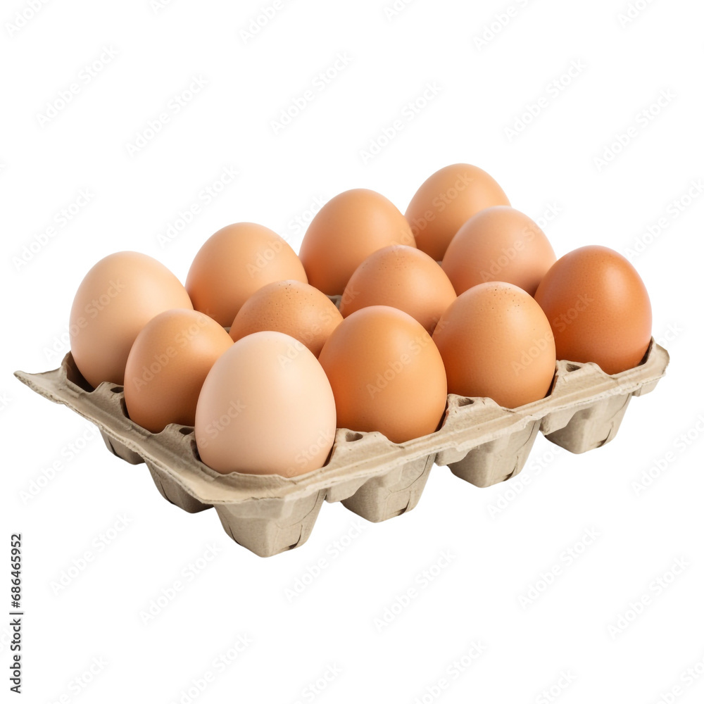 Egg carton with clipping path isolated on transparent background