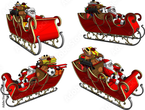 Vector sketch illustration design of Santa riding a magic train full of gifts at Christmas