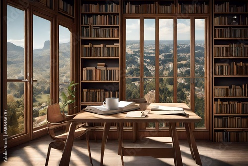 study room, with liabrary books,with beautiful view. © Noor