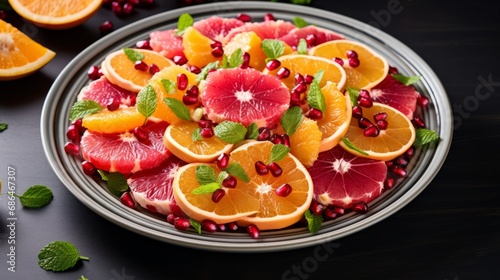 Winter Citrus Salad with Segments of Grapefruit, Oranges, and Pomegranate Seeds