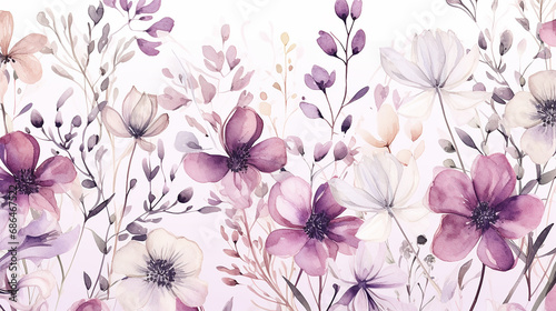 seamless floral pattern with flowers watercolor winter flower on white background