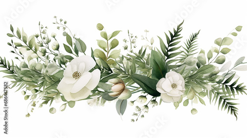 watercolor floral composition. hand painted white flower on white background
