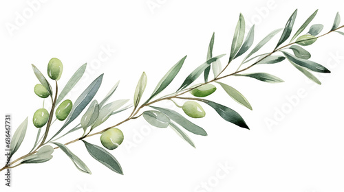 watercolor olive branch. hand drawn winter illustration