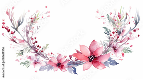 christmas watercolor floral frame with winter branch
