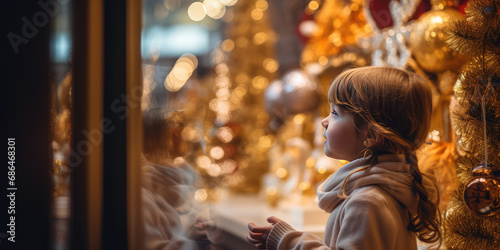 a girl staring at a christmas display window