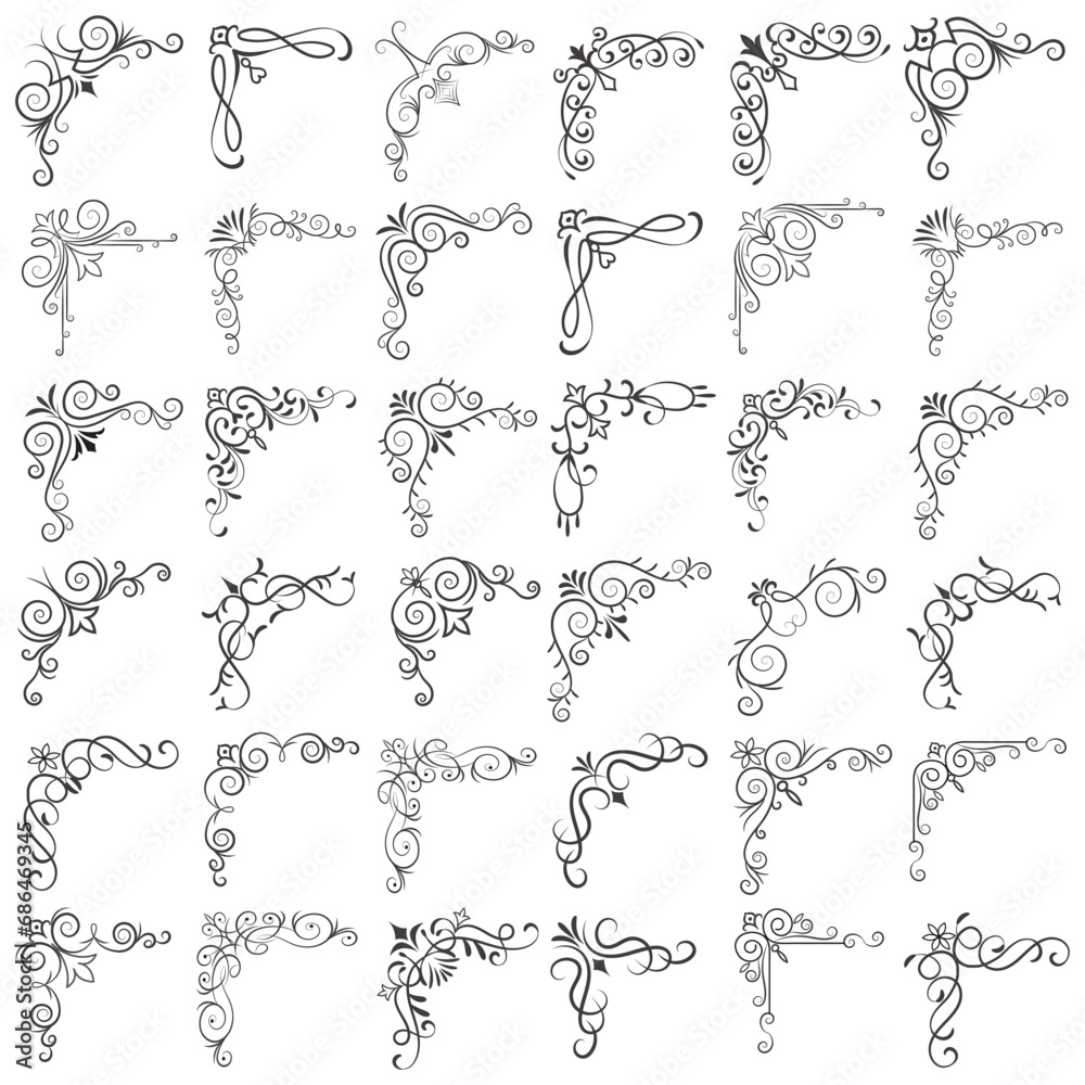 Vector illustration of decorative corner frame set. Set Hand Draw of Corners Different Shapes Flower Decoration Vector Design Doodle Sketch Style For Wedding And Banner. Vector illustration of decorative corner frame set. Set Hand Draw of Corners Different Shapes Flower Decoration Vector Design Doodle Sketch Style For Wedding And Banner.