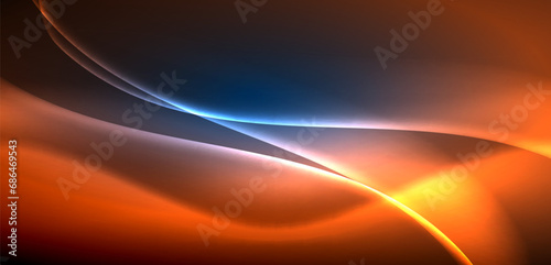 Dynamic waves in ethereal glow of neon lights. Concept merges fluidity of motion with vibrant allure of neon, crafting entrancing backdrop that embodies both vitality and futuristic sophistication