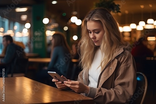 Digital Delight Tech Savvy Cafe Moment Teenager Engrossed in Smartphone Joy in the Cafe © AKKA