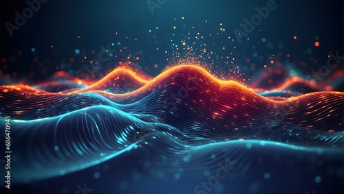 Abstract Waving Particle Technology Background Design. Abstract wave moving dots flow particles.