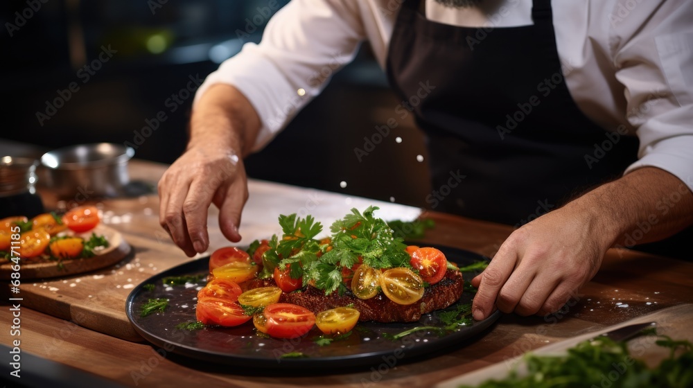 Close up of female hands preparing meatloaf with tomatoes and herbs