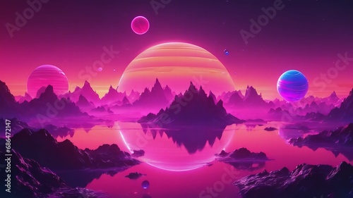 Planeta espacio sistema solar universo constelación lago montañas purple fucsia photo