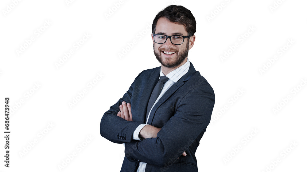 Portrait, smile and business man with arms crossed isolated on transparent png background. Happy face, professional entrepreneur in glasses or confident salesman, pride or corporate employee in Spain Portrait, smile and business man with arms crossed isolated on transparent png background. Happy face, professional entrepreneur in glasses or confident salesman, pride or corporate employee in Spain