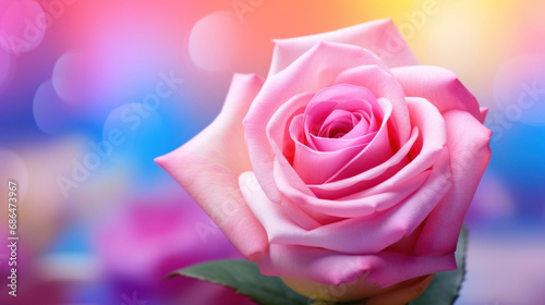 Pink rose petals on a colorful bokeh background.