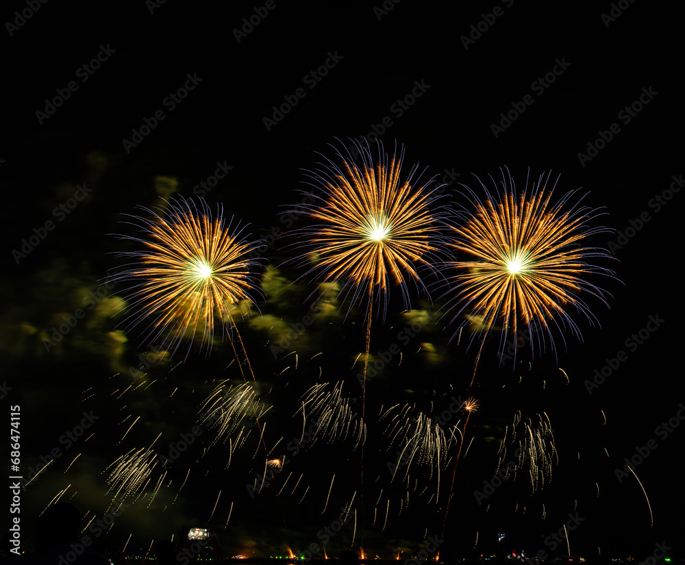 Fireworks show under defocus or blur concepts with isolated black background at night, this celebration is for the International Fireworks Festival in Pattaya on Nov 24-25 in Thailand Fireworks show under defocus or blur concepts with isolated black background at night, this celebration is for the International Fireworks Festival in Pattaya on Nov 24-25 in Thailand