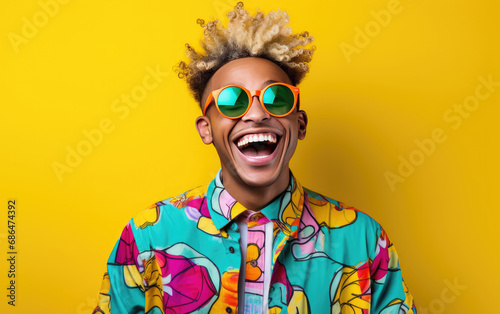 happy smiling Artist on solid color background