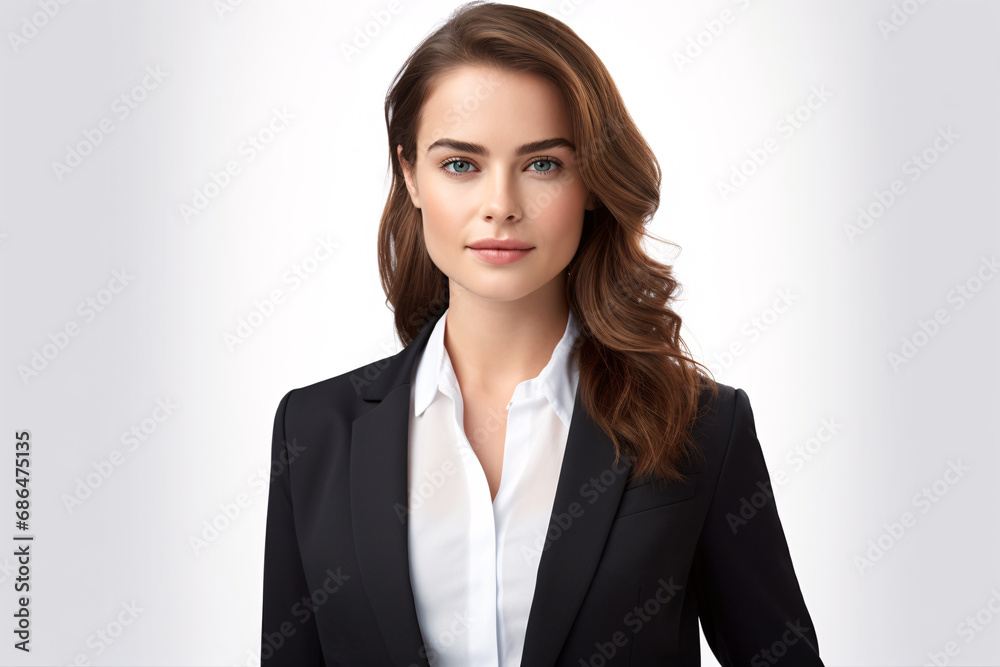 Professional business headshot of a businesswoman in front of a white background Professional business headshot of a businesswoman in front of a white background