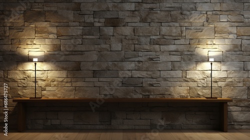 Explore the contemporary elegance of an empty room adorned with stone wall lamps in this 3D . The interplay of light on the textured stone wall adds a touch of modern sophistication to the interior.
