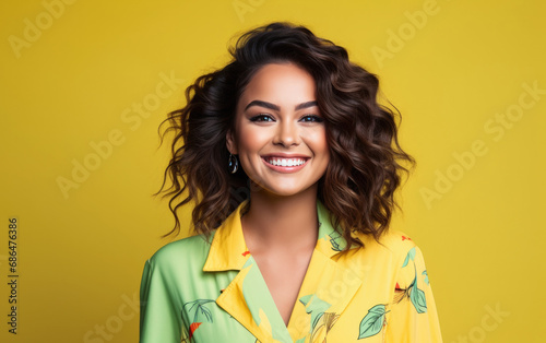 happy smiling Beautician on solid color background