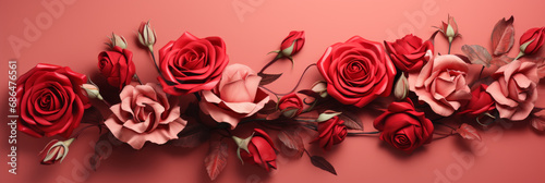 Vivid Red Roses Arranged on a Pink Background