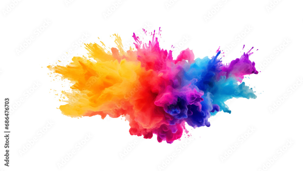 colorful vibrant rainbow Holi paint color powder explosion with bright colors isolated white background.	
 - obrazy, fototapety, plakaty 