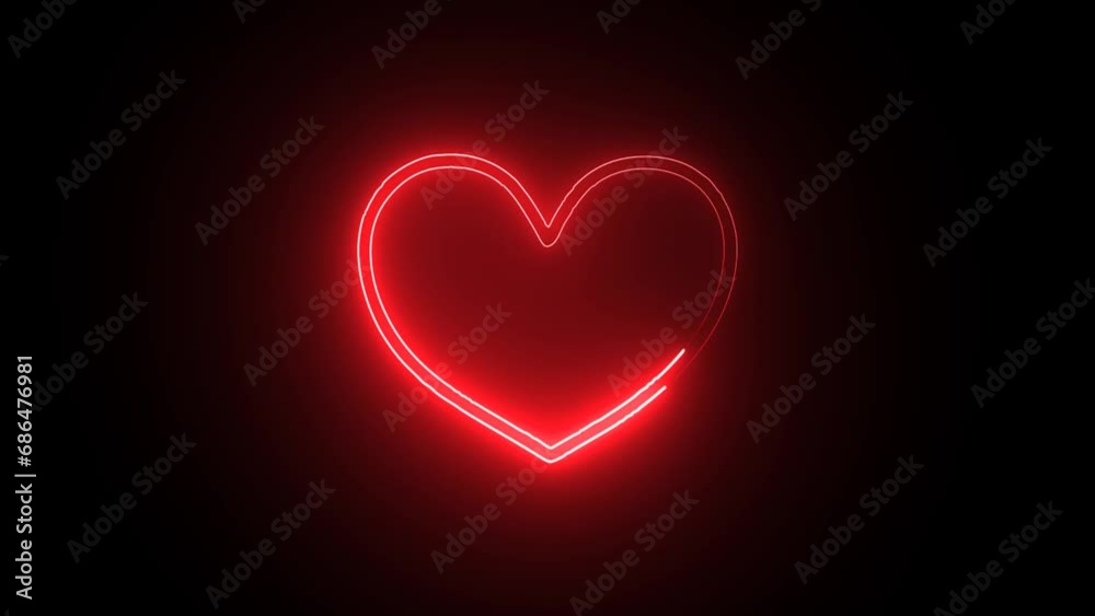 Glowing red neon heart on black background. Glowing red neon heart on black background.