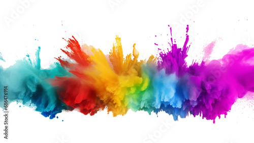 colorful vibrant rainbow Holi paint color powder explosion with bright colors isolated white background. happy new year design.
 photo