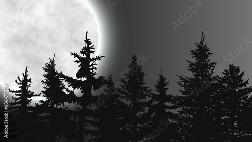 night view of dark forest and big moon