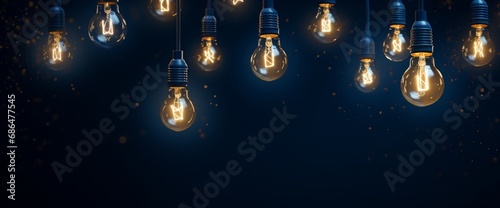 Light bulbs on dark blue background photo