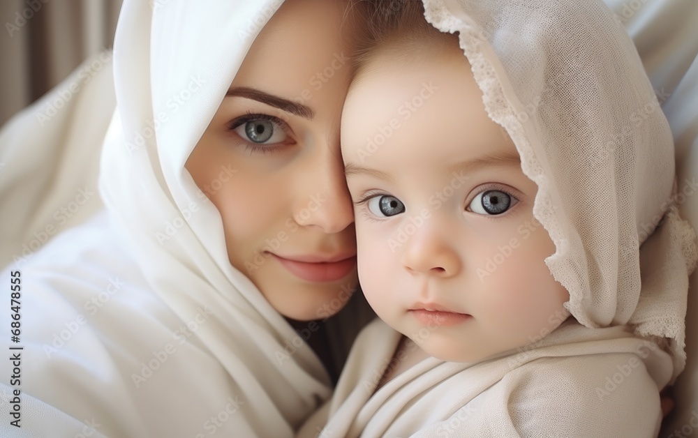 Portrait pretty woman holding a newborn baby