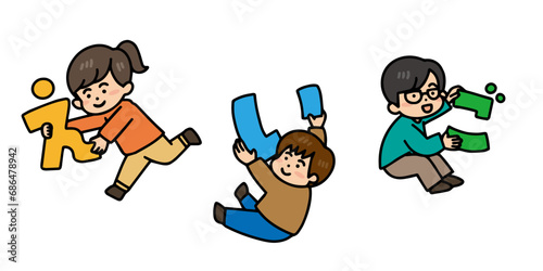 英語学習を楽しんでいるこどもたちのイメージイラスト