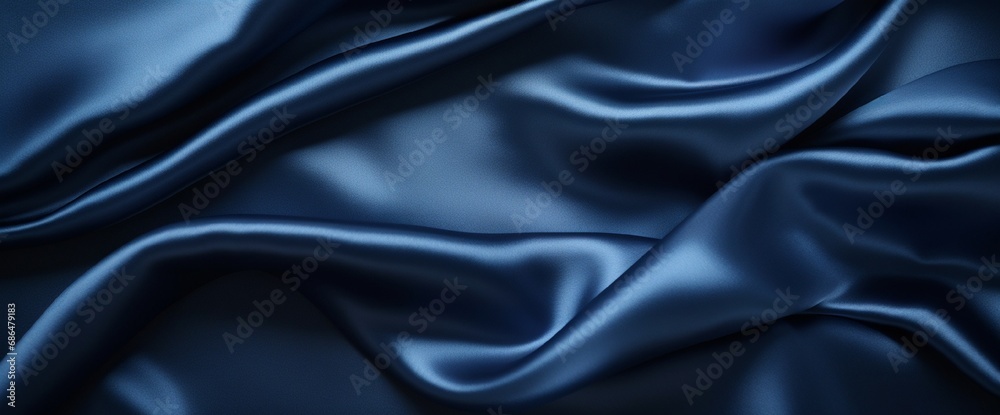 Fototapeta premium Navy blue silk satin. Silky shiny fabric. Dark luxury background with space for design. Banner. Wide. Long. Panoramic. Template. Empty. Flat lay, top view table. Beautiful.Elegant.Birthday,Christmas