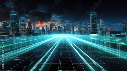 a futuristic city street with lines represent speedy internet network and advanced technology