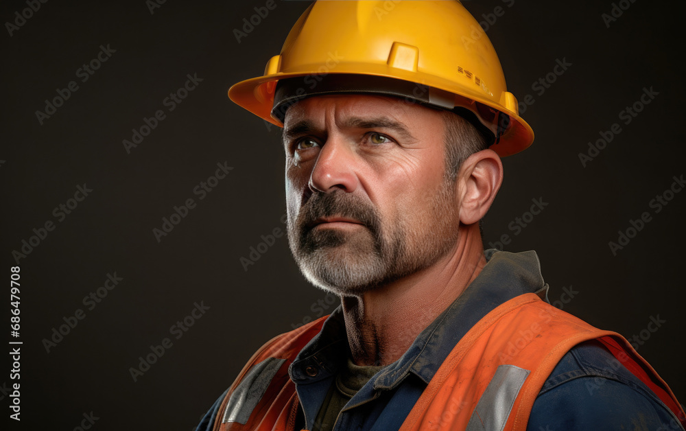 old happy smiling Construction Worker on black background old happy smiling Construction Worker on black background
