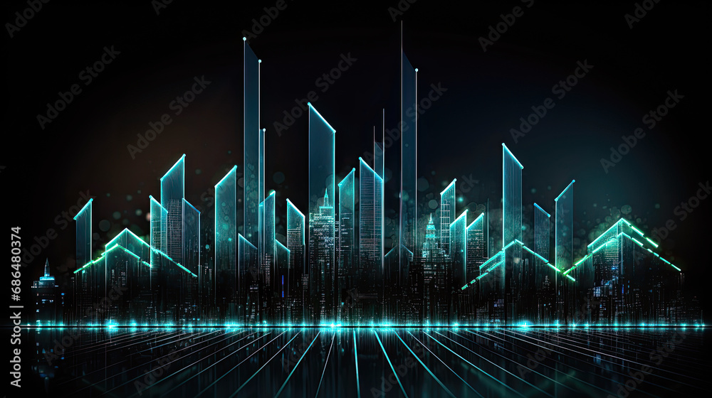 Naklejka premium a hologram of city skyline with neon lights and lines
