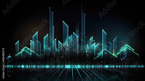 a hologram of city skyline with neon lights and lines © Nick